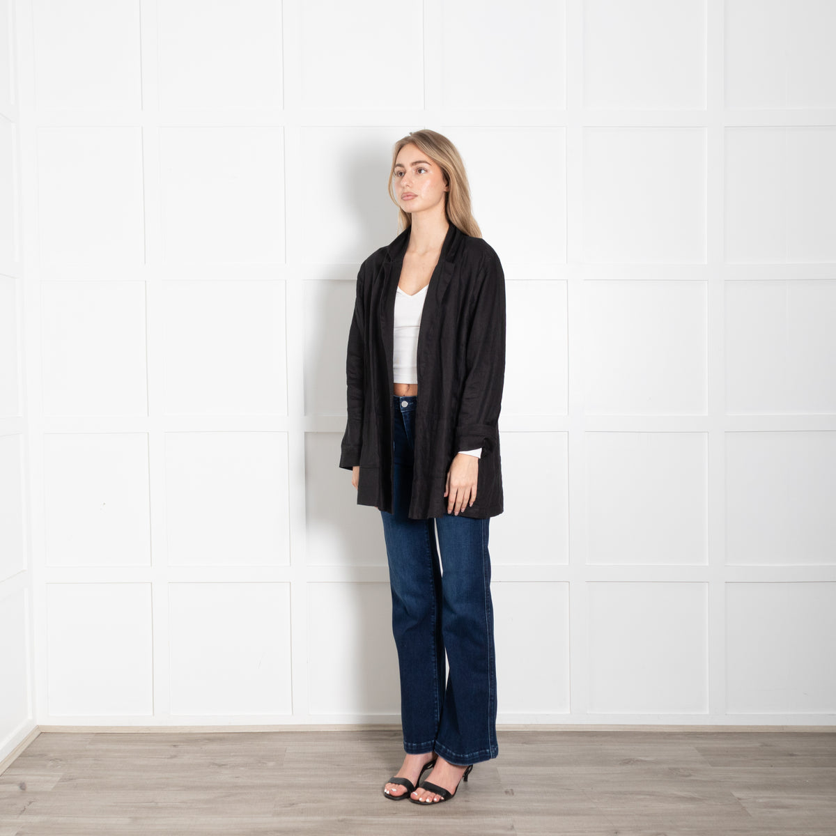 Eileen Fisher Black Linen Long Line Blazer