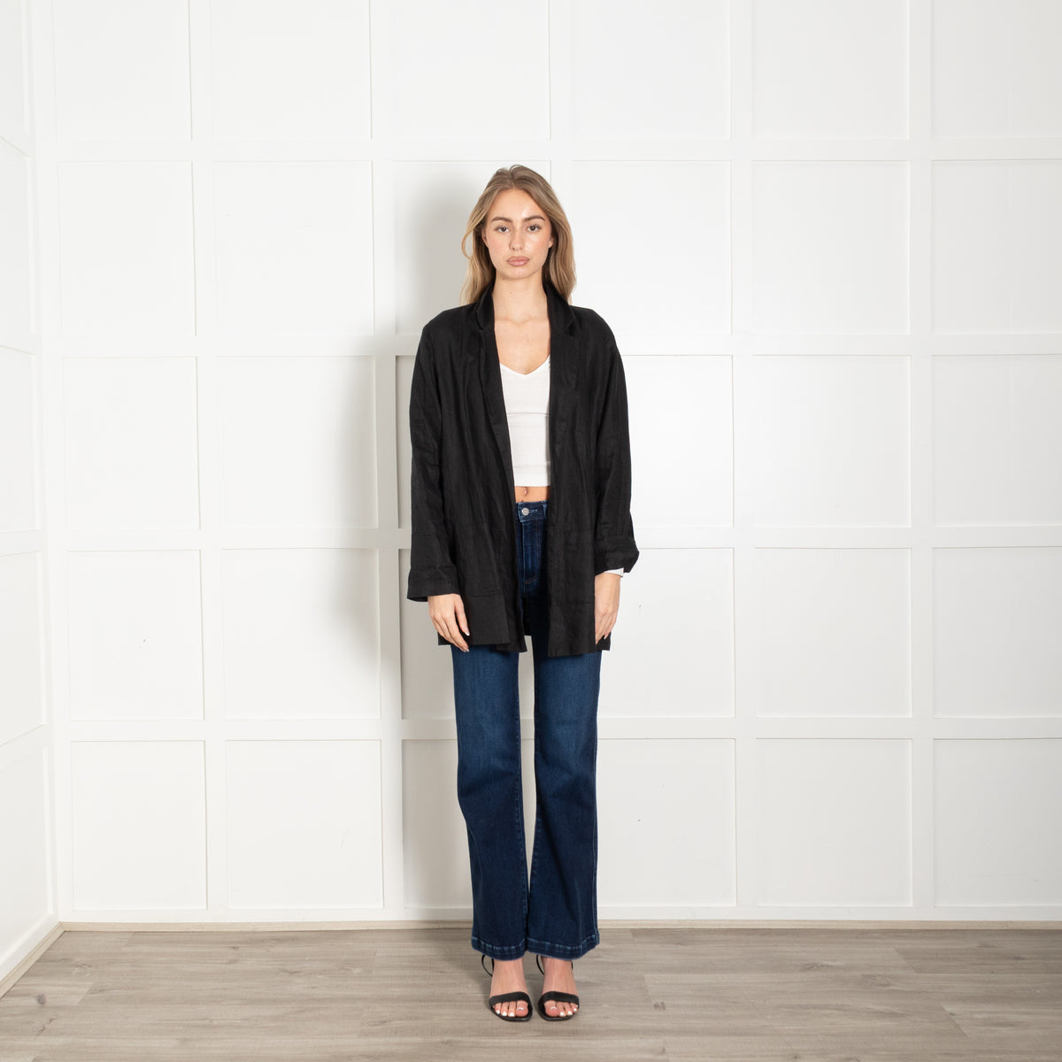 Eileen Fisher Black Linen Long Line Blazer