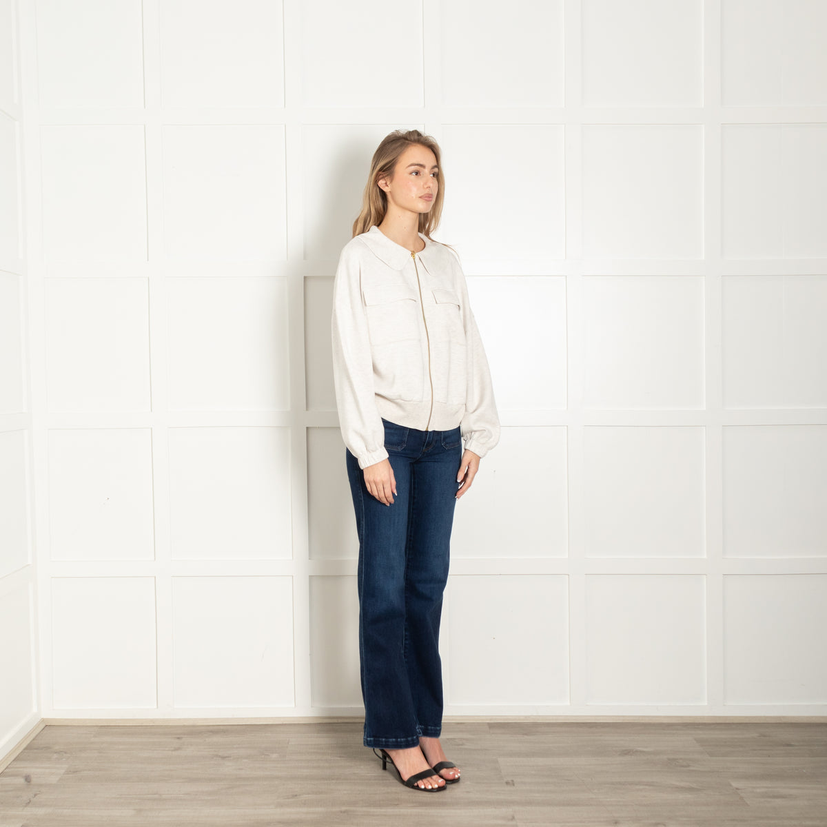 Varley Melange Peter Pan Collar Zip Up Sweatshirt