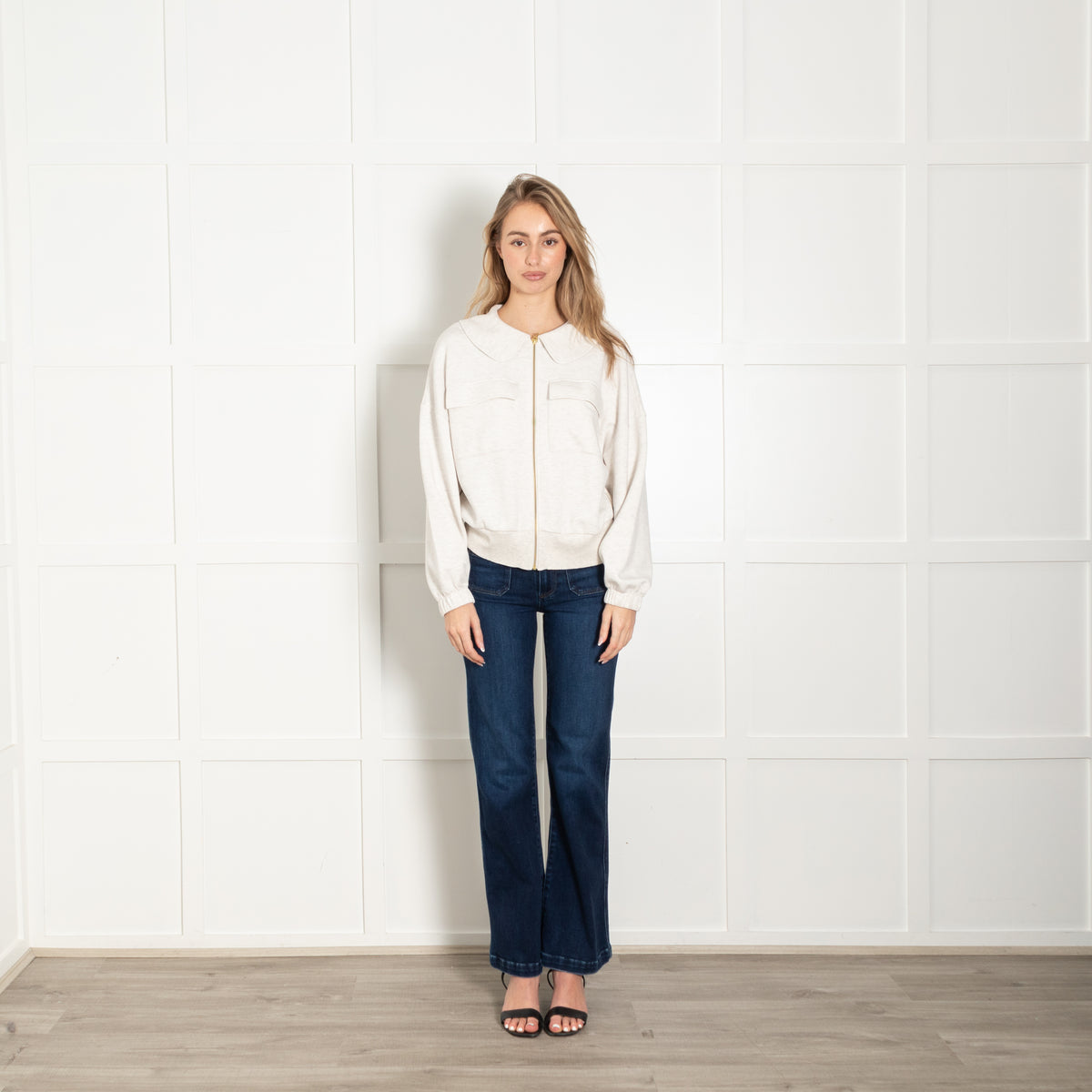 Varley Melange Peter Pan Collar Zip Up Sweatshirt