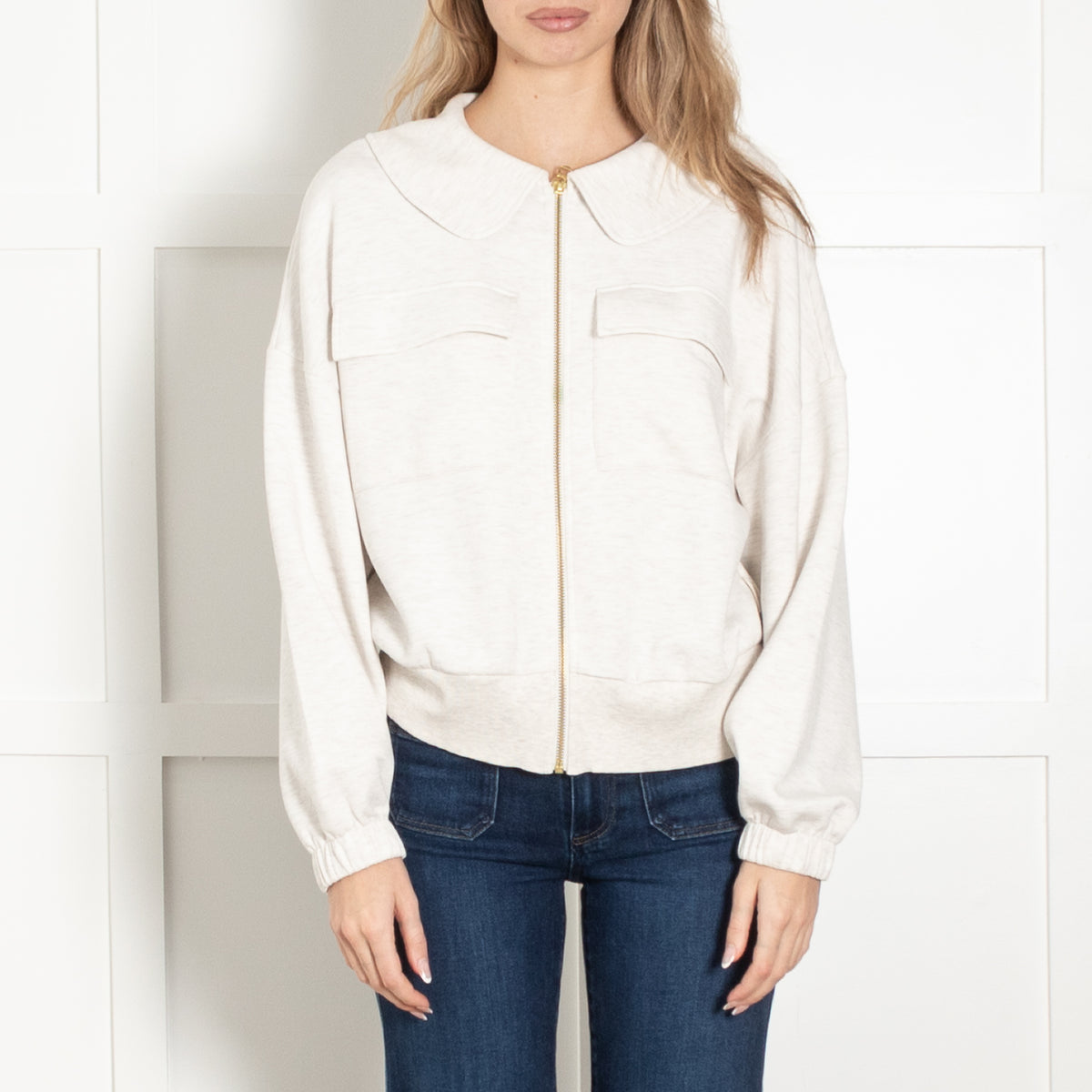 Varley Melange Peter Pan Collar Zip Up Sweatshirt