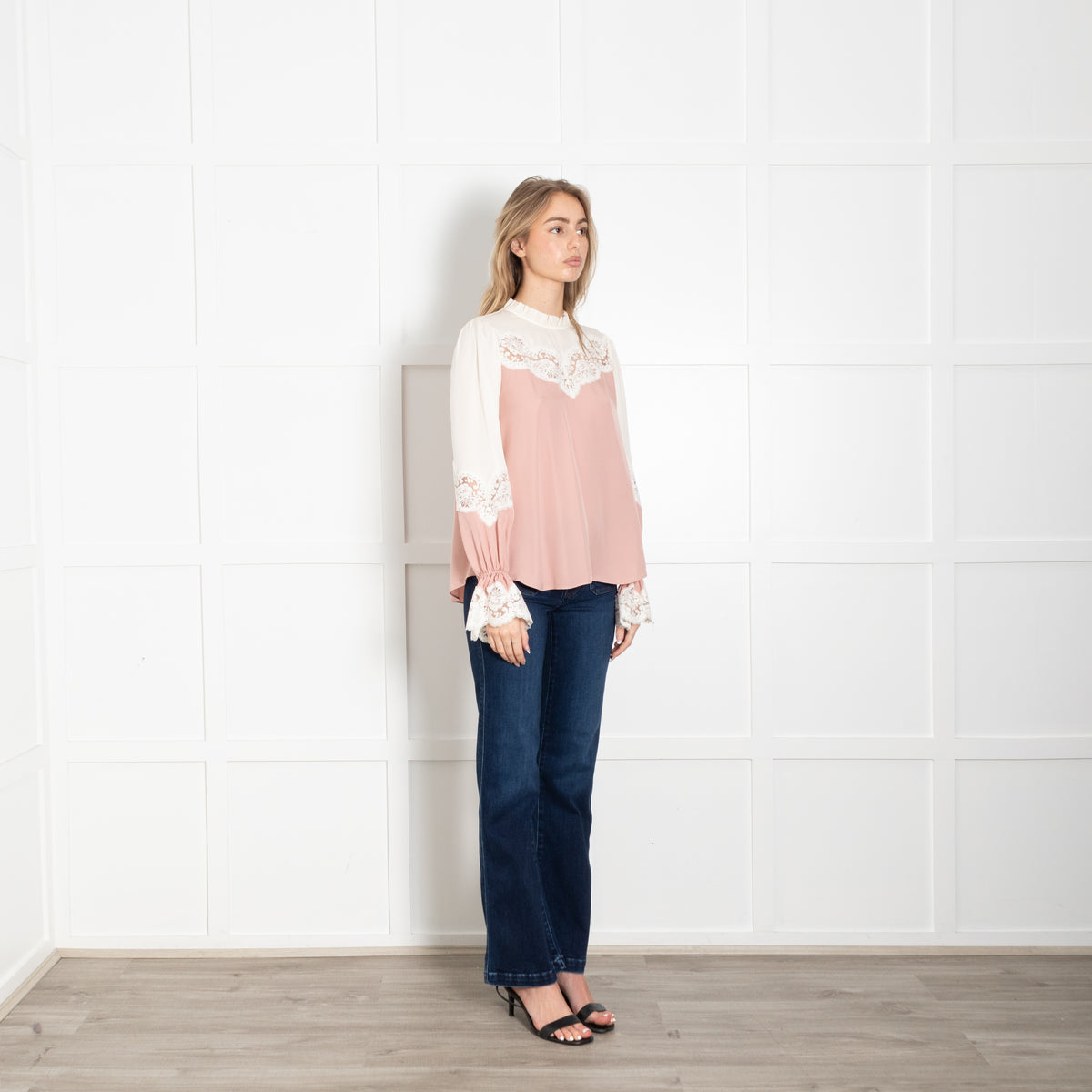 Me + Em Blush and Cream Lace Two Tone Blouse