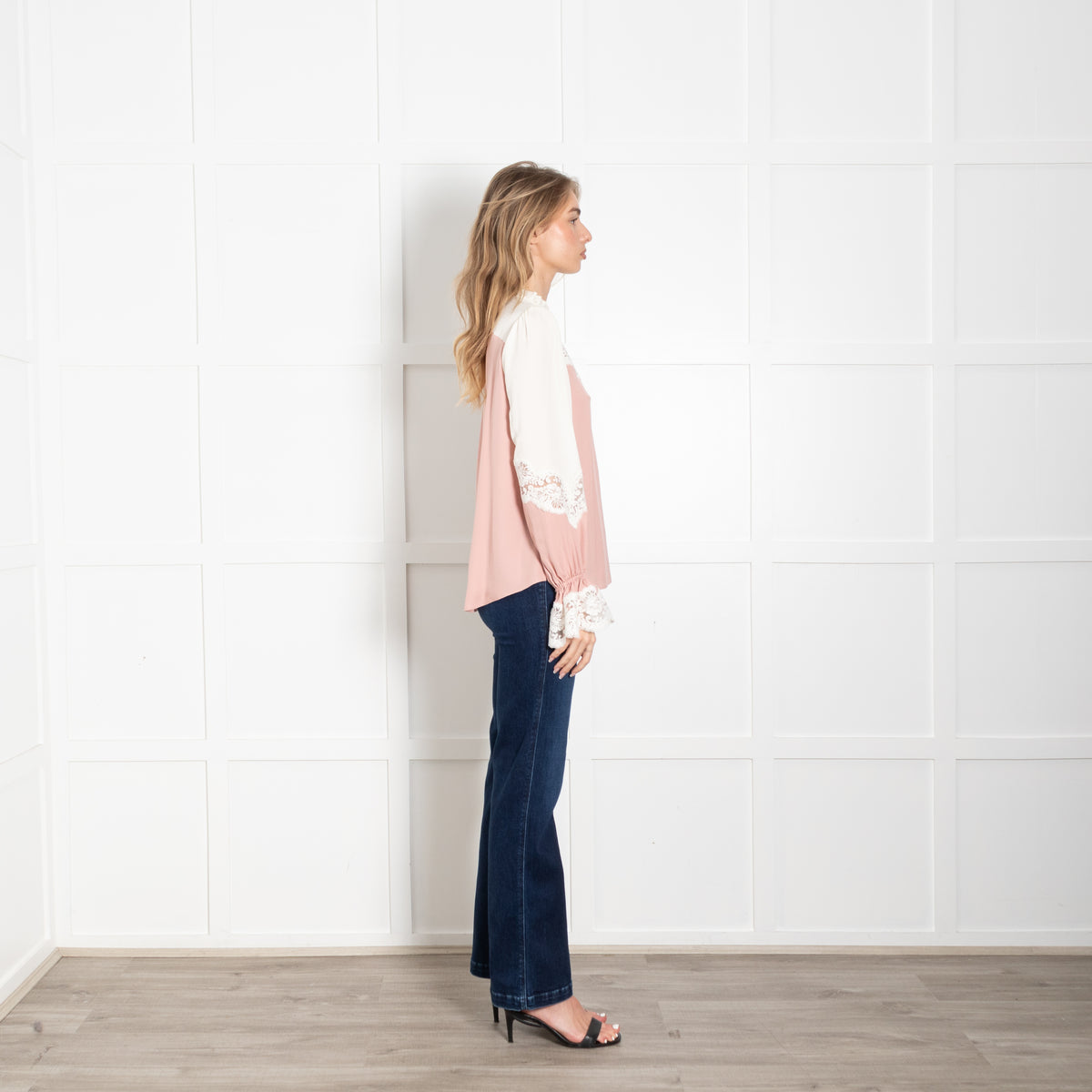 Me + Em Blush and Cream Lace Two Tone Blouse