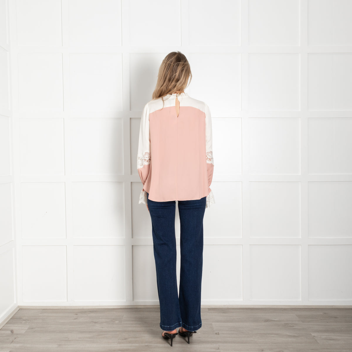 Me + Em Blush and Cream Lace Two Tone Blouse