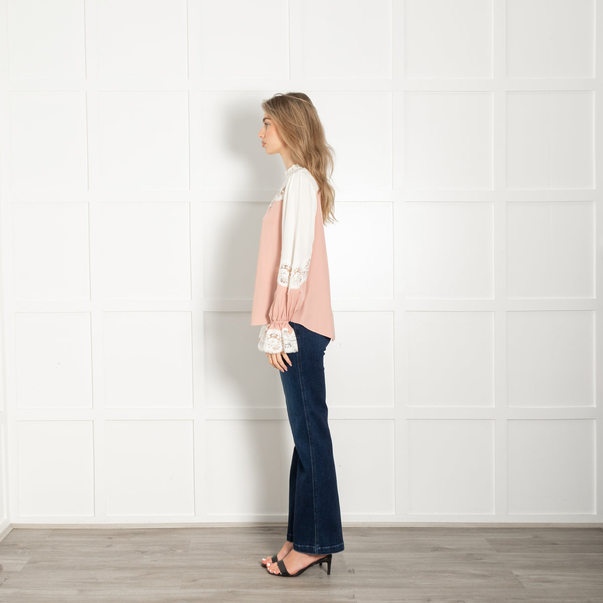Me + Em Blush and Cream Lace Two Tone Blouse