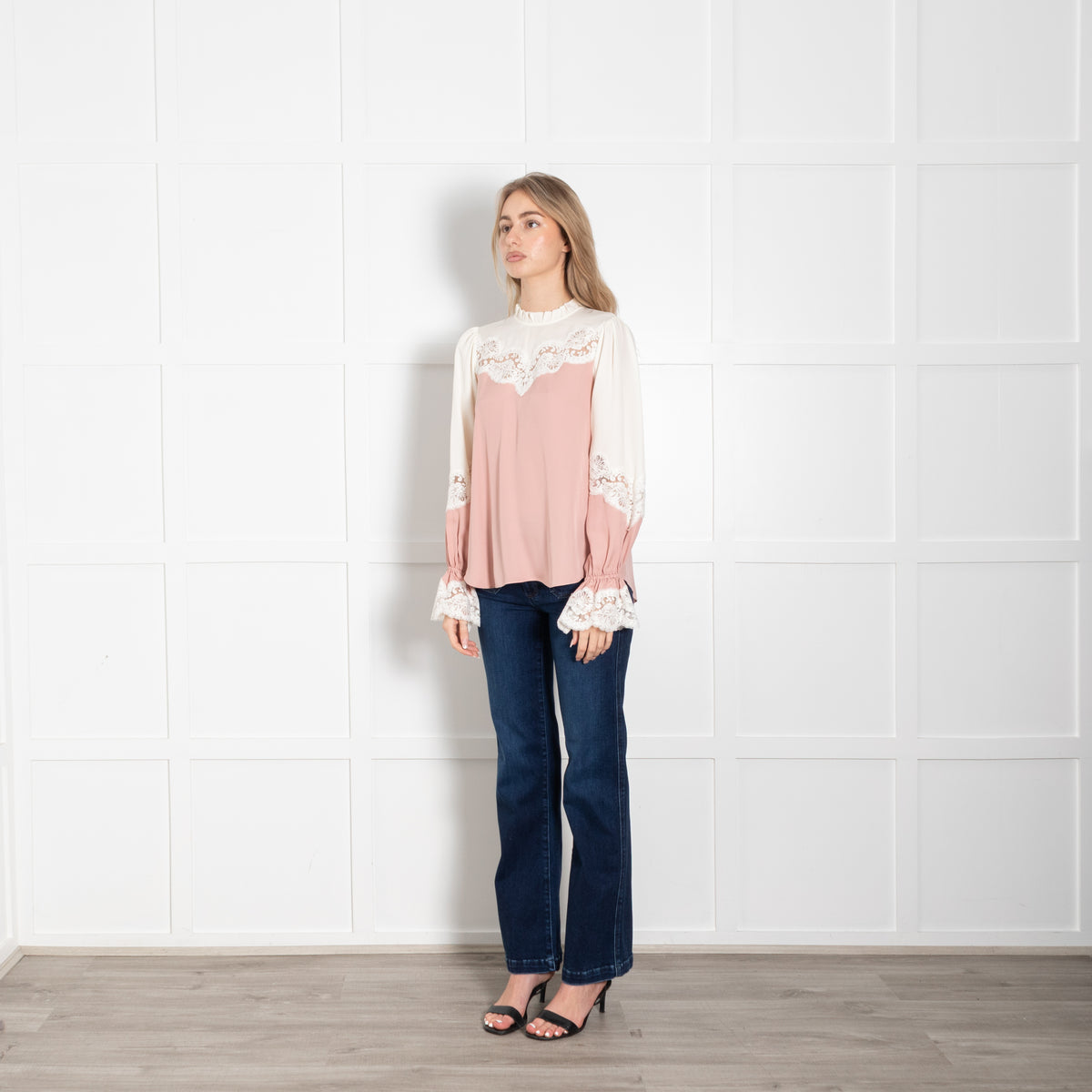 Me + Em Blush and Cream Lace Two Tone Blouse