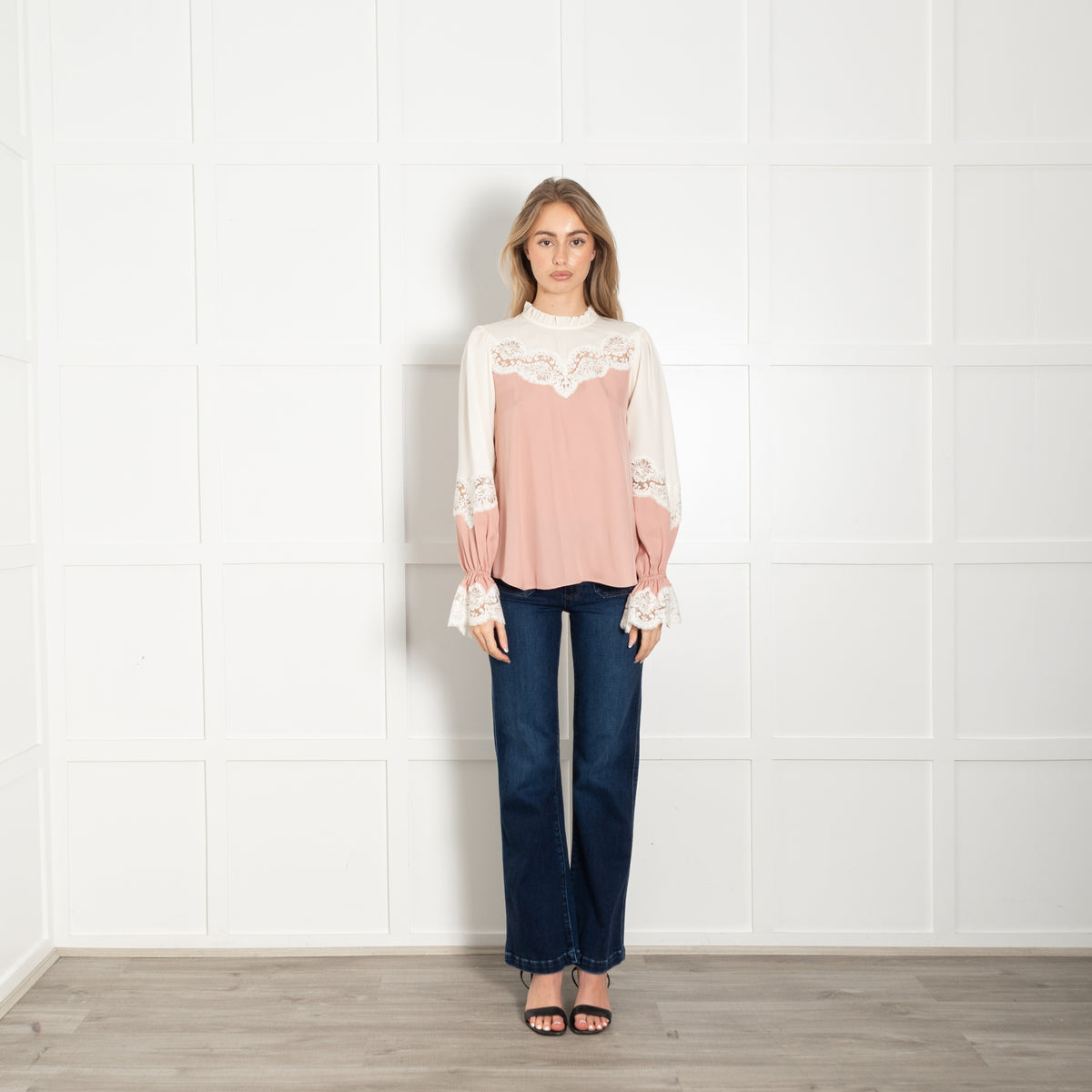 Me + Em Blush and Cream Lace Two Tone Blouse