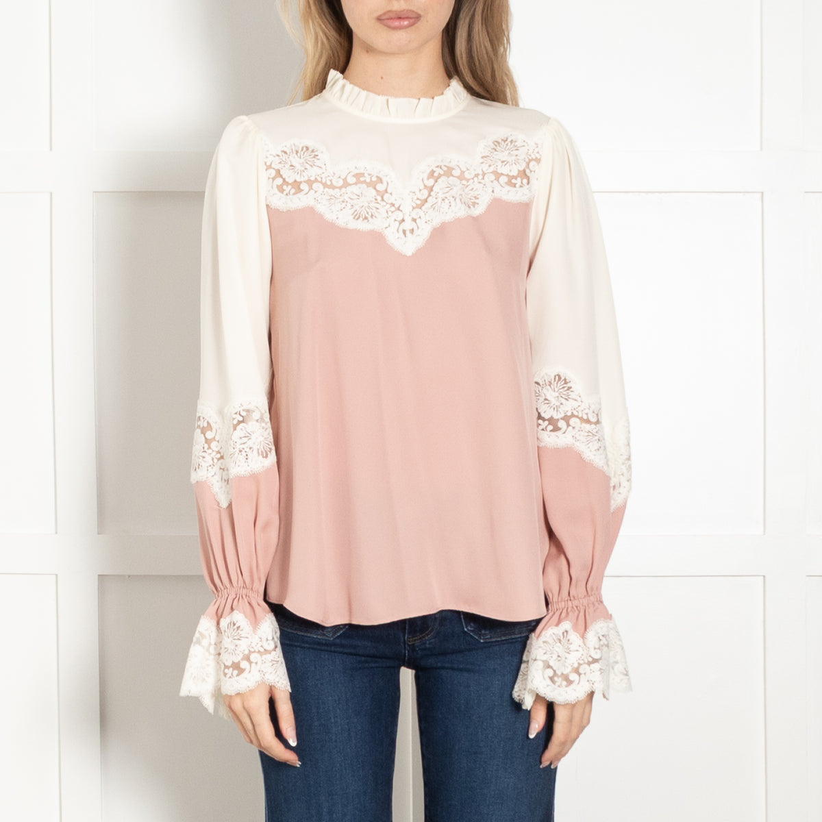 Me + Em Blush and Cream Lace Two Tone Blouse