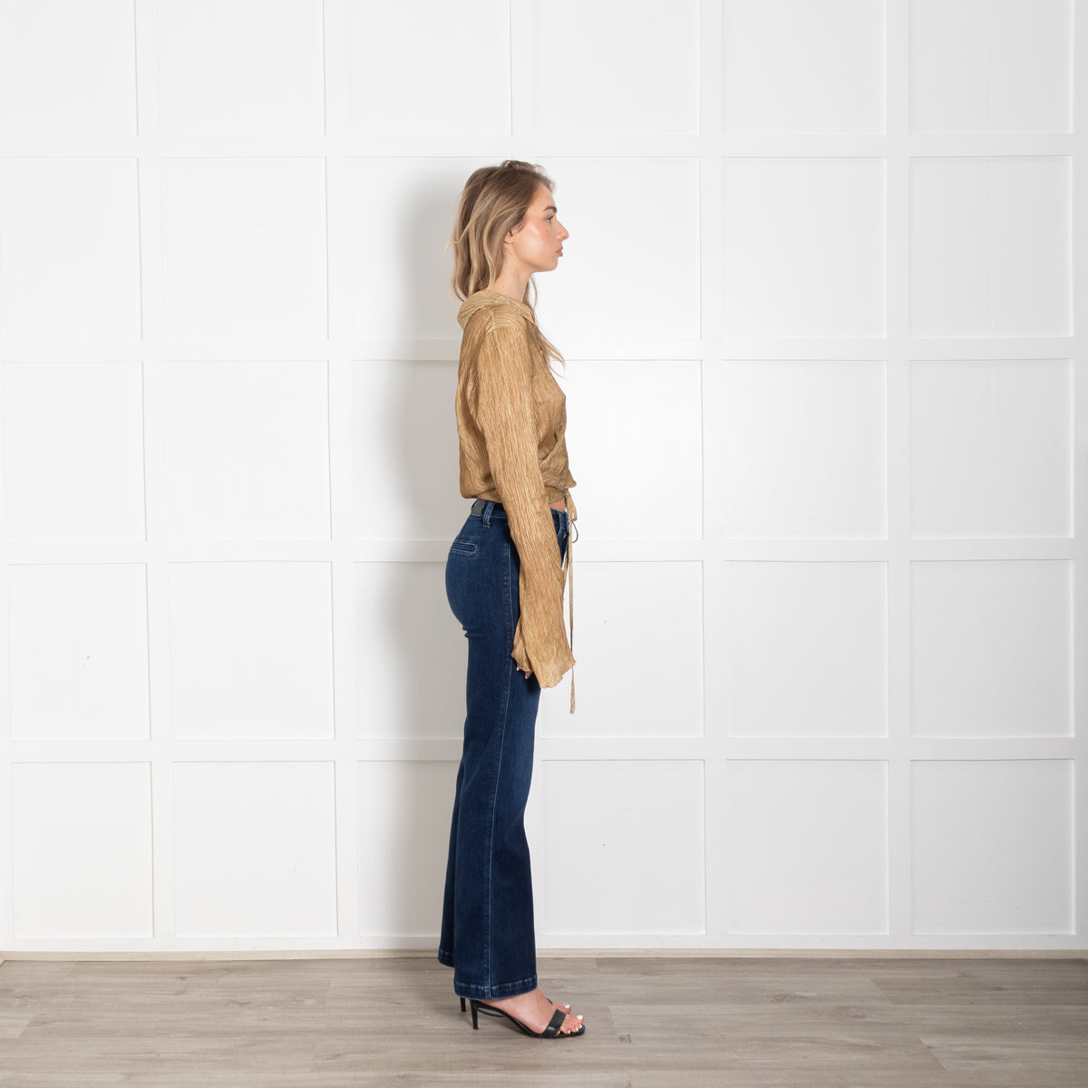 Acne Studios Mustard Teba Crinkled Wrap Over Silk Top