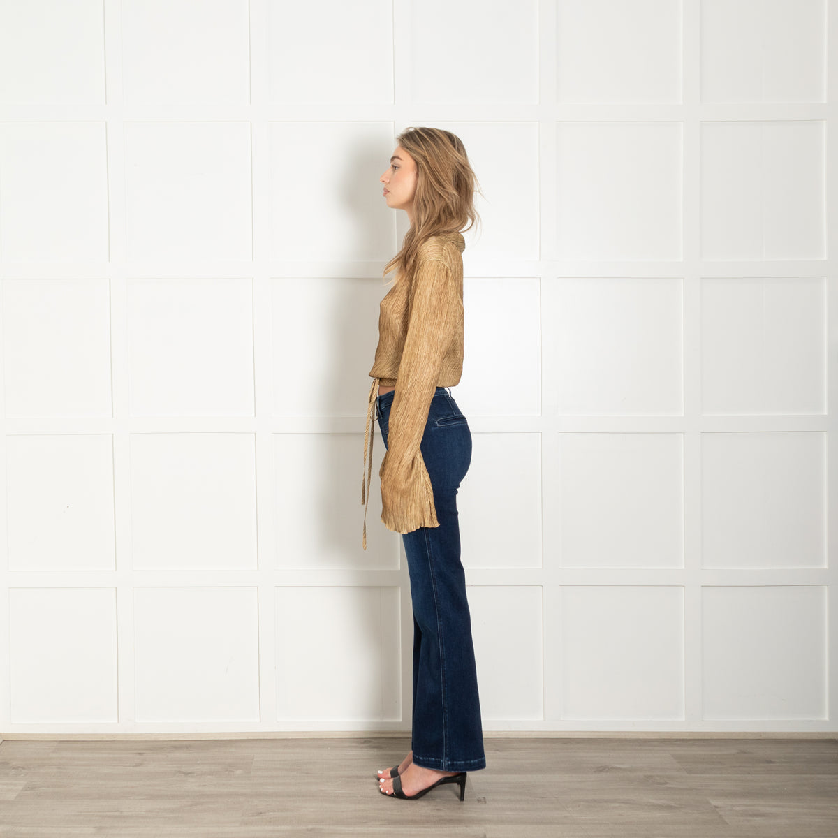 Acne Studios Mustard Teba Crinkled Wrap Over Silk Top