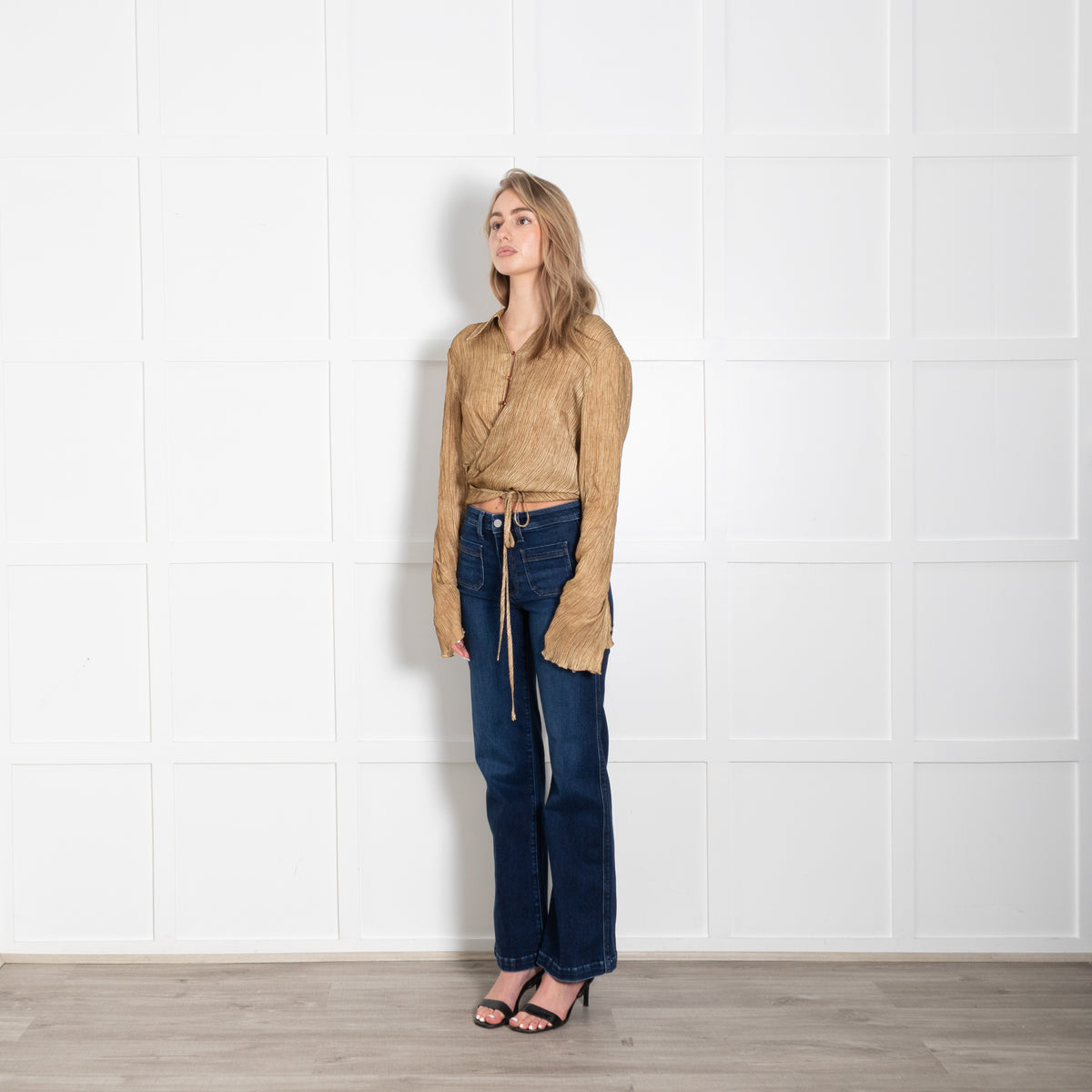 Acne Studios Mustard Teba Crinkled Wrap Over Silk Top