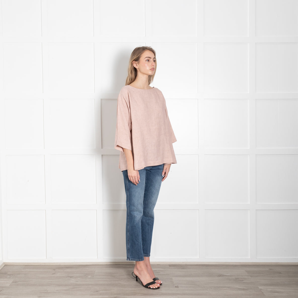 Eskandar Pink Linen Boatneck Top