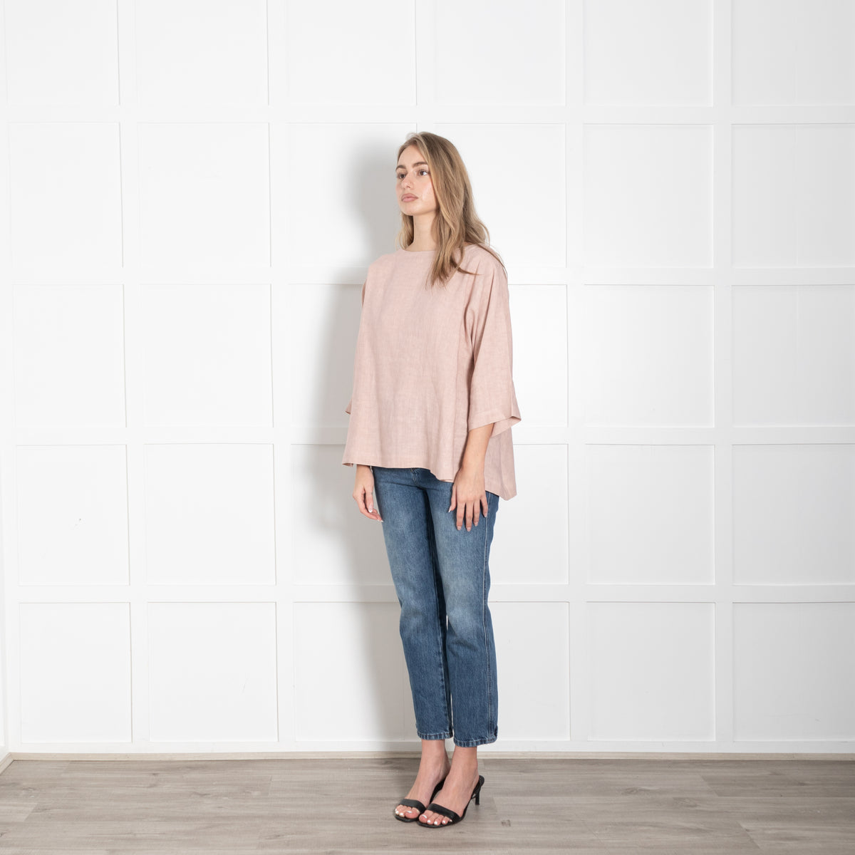Eskandar Pink Linen Boatneck Top