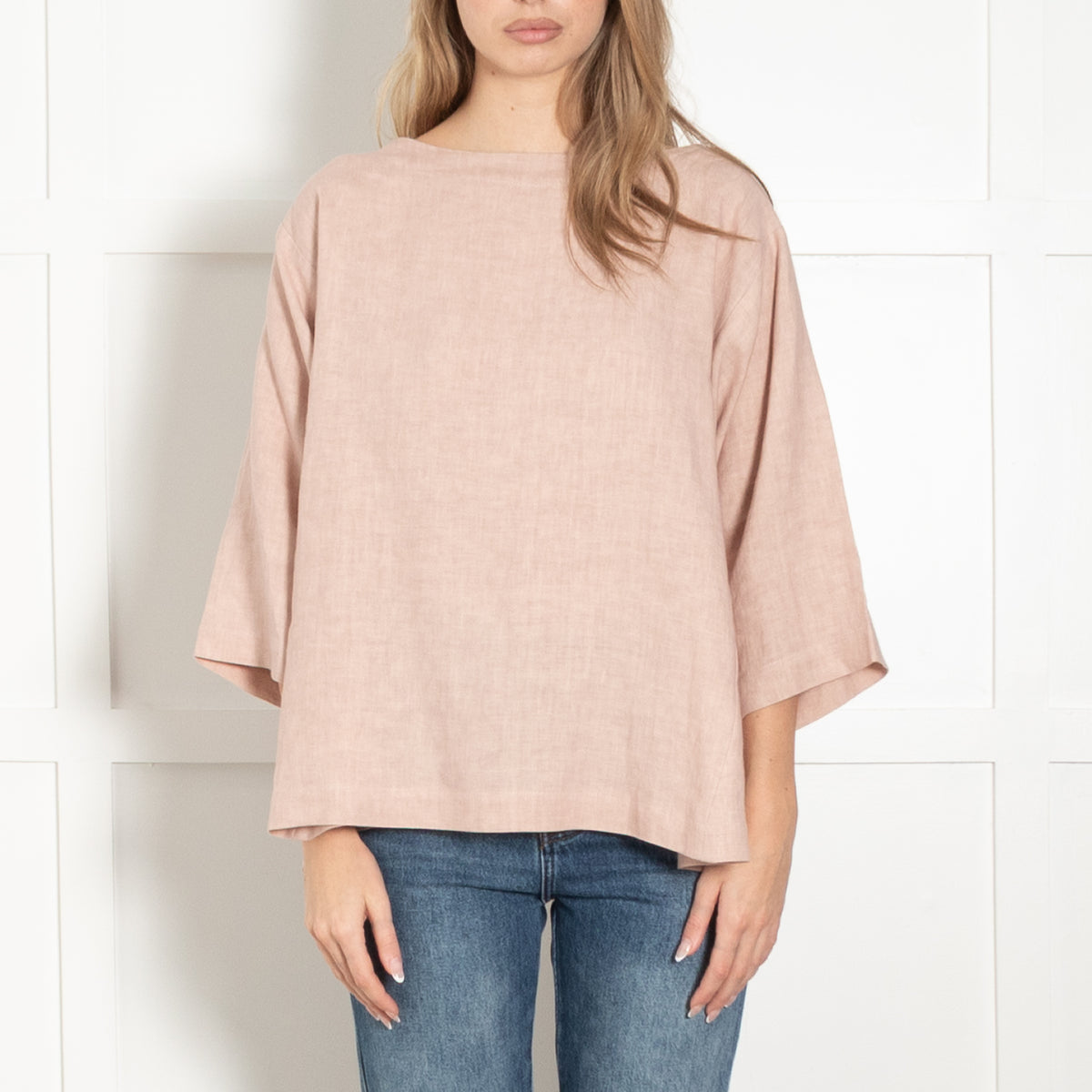 Eskandar Pink Linen Boatneck Top