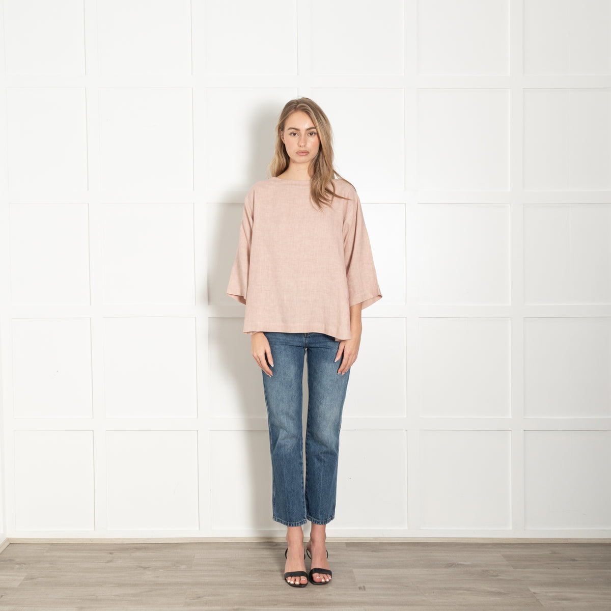 Eskandar Pink Linen Boatneck Top