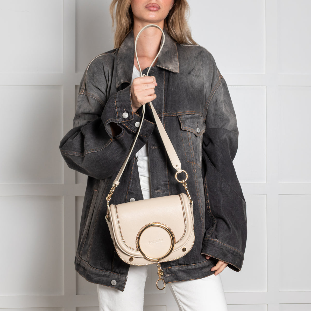 See By Chloe Beige Mara Crossbody With Gold Hardware