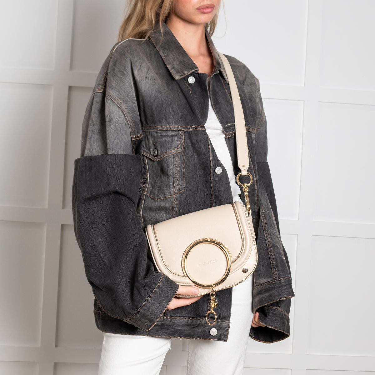 See By Chloe Beige Mara Crossbody With Gold Hardware