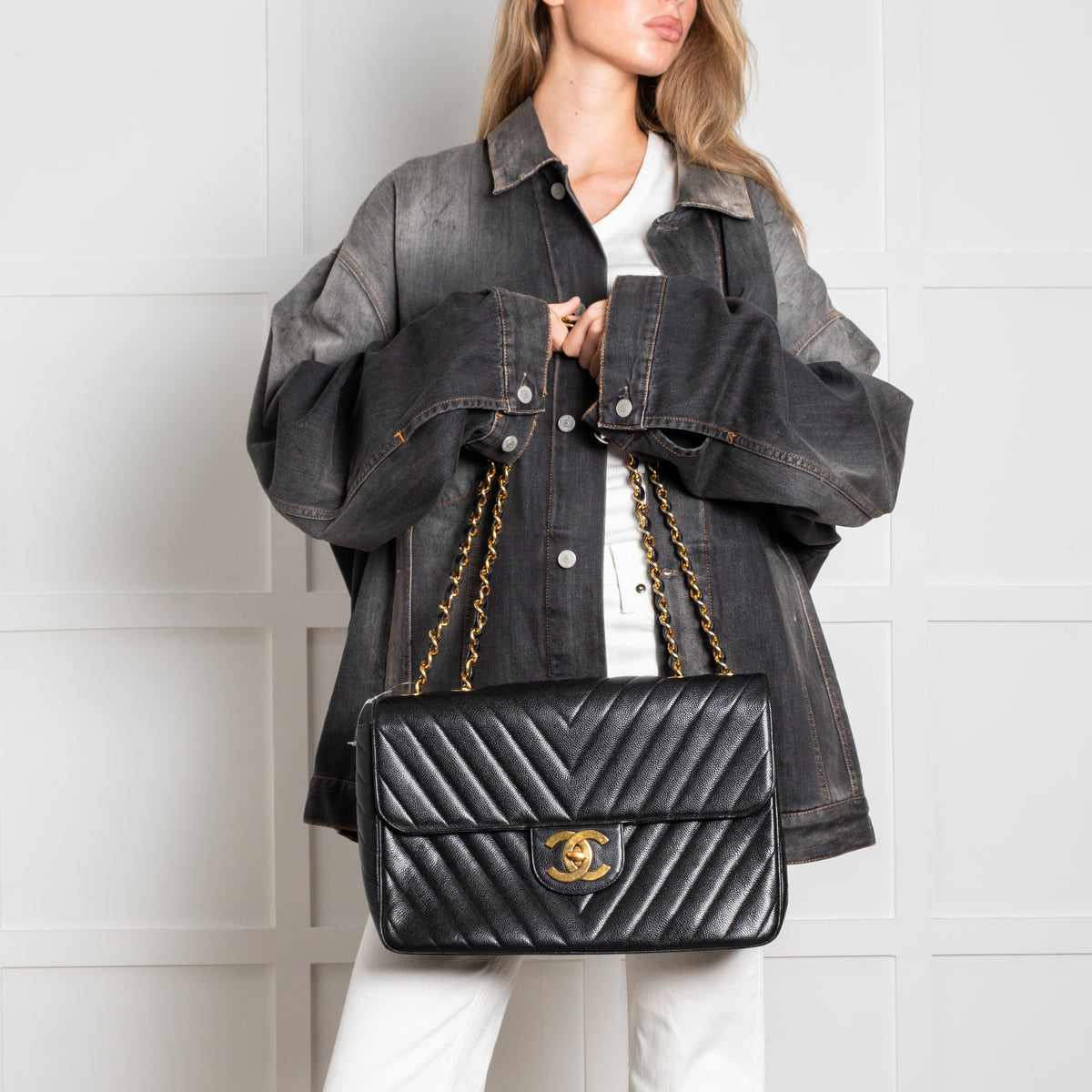 Chanel Vintage Black Caviar Maxi Flap Bag