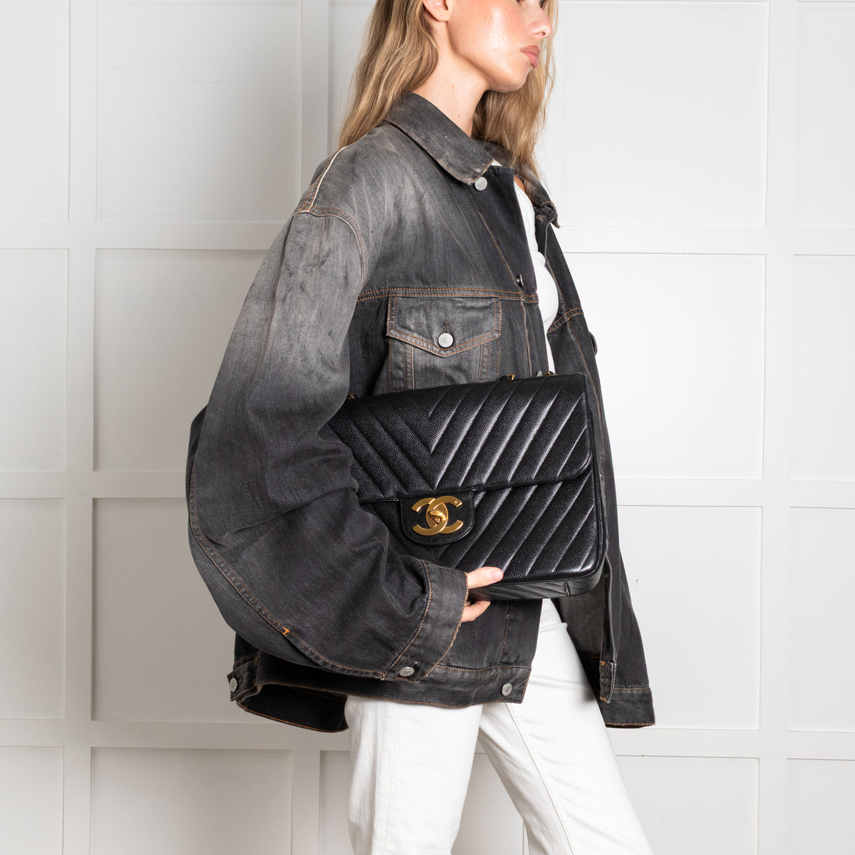 Chanel Vintage Black Caviar Maxi Flap Bag