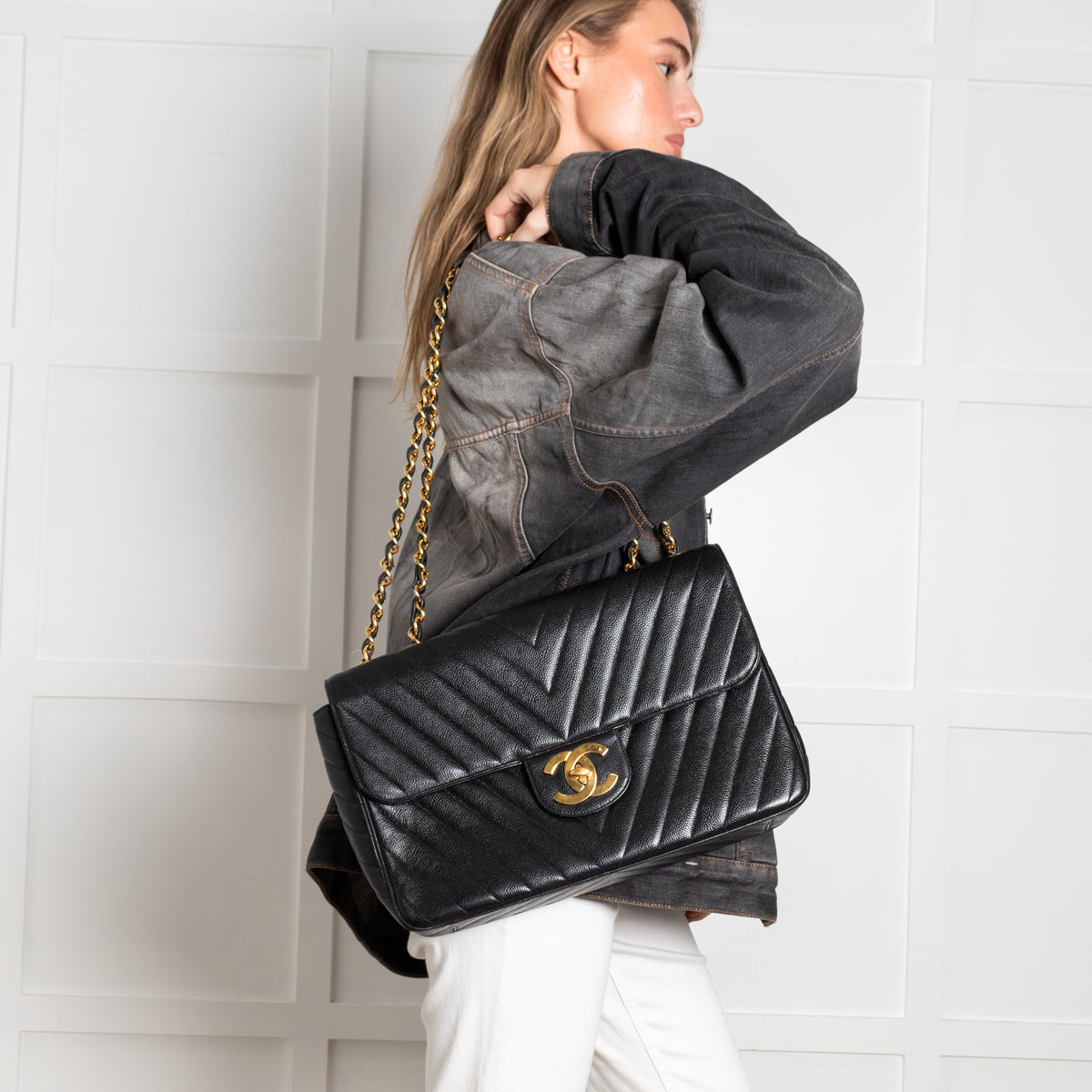 Chanel Vintage Black Caviar Maxi Flap Bag