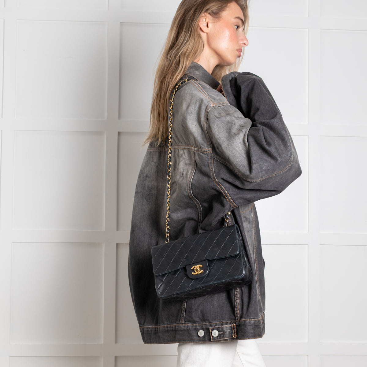 Chanel Vintage Black Lambskin Small Double Flap Bag with Gold Hardware Series 1