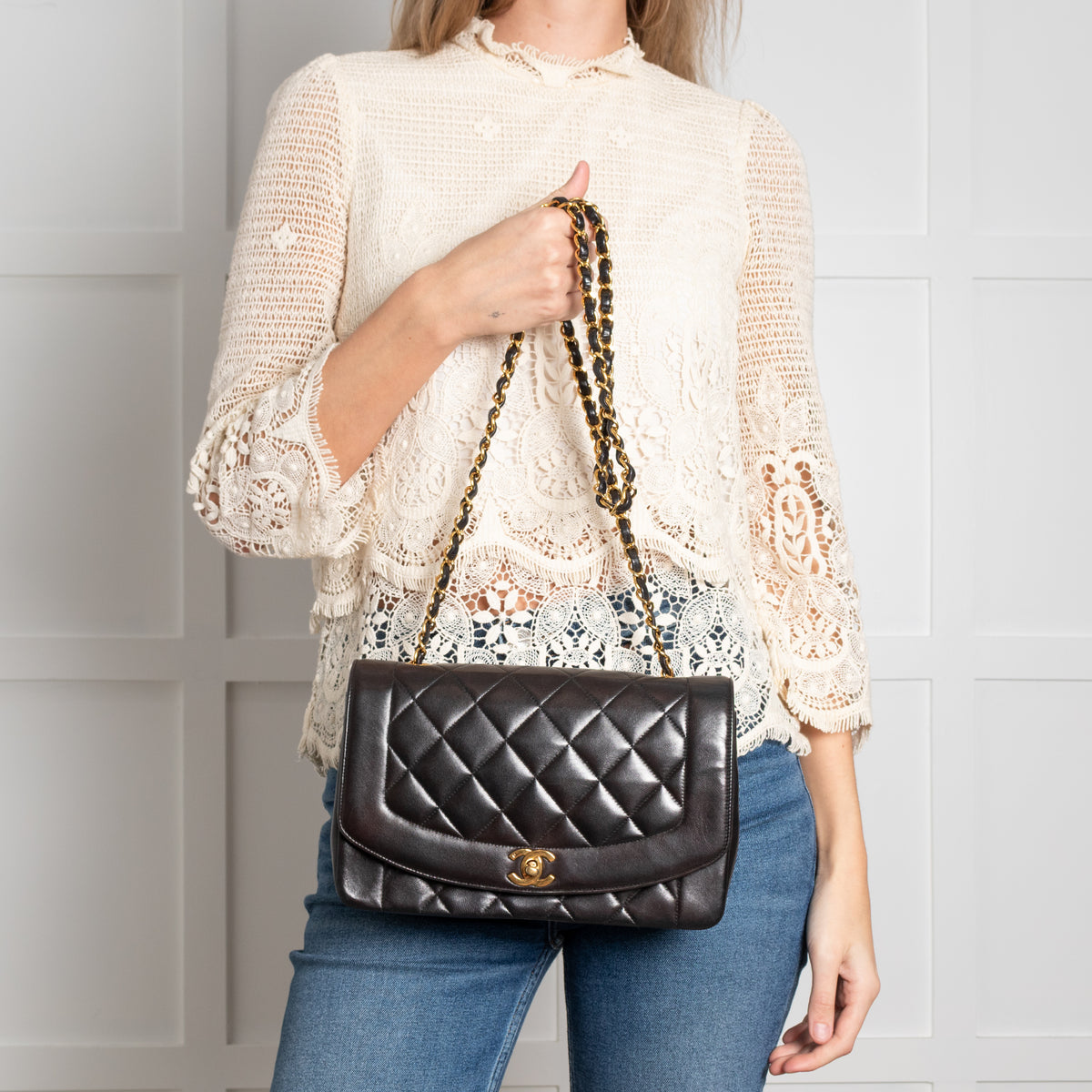 Chanel Black Lambskin Diana Flap Bag Medium Series 2