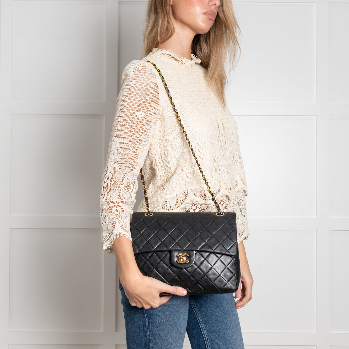 Chanel Vintage Square Black Lambskin Flap Bag