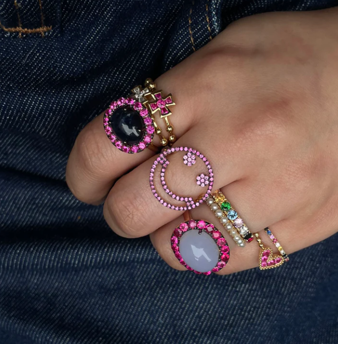 Rosa de la Cruz 18k Yellow Gold Smile Ring with Pink Sapphires
