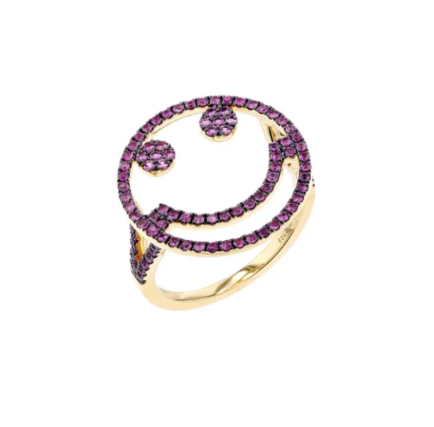 Rosa de la Cruz 18k Yellow Gold Smile Ring with Pink Sapphires