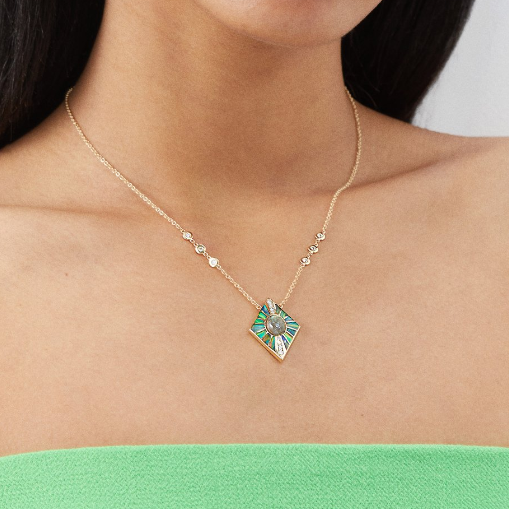 Jacquie Aiche Opal, Diamond and 14kt Gold Necklace
