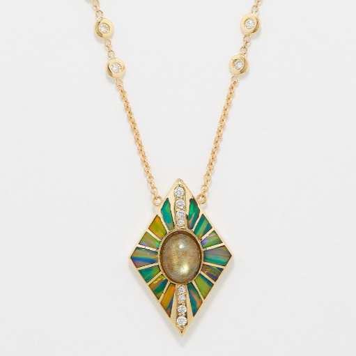 Jacquie Aiche Opal, Diamond and 14kt Gold Necklace
