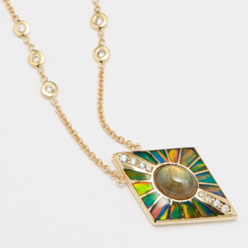 Jacquie Aiche Opal, Diamond and 14kt Gold Necklace