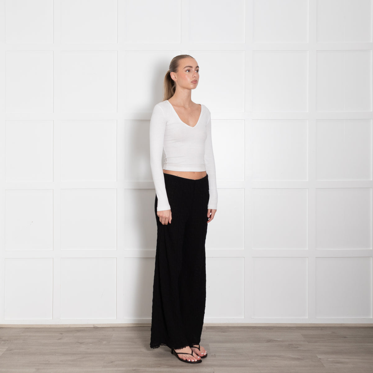 Bimba Y Lola Black Wide Leg Long Trousers