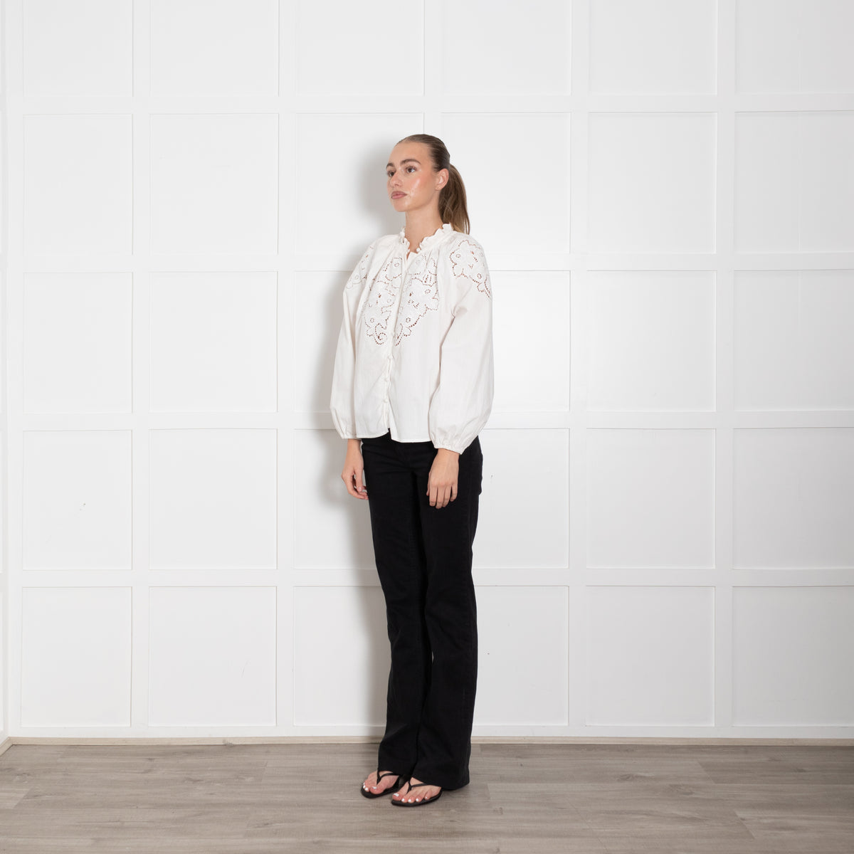 By Malina White Floral Embroidered Front Top