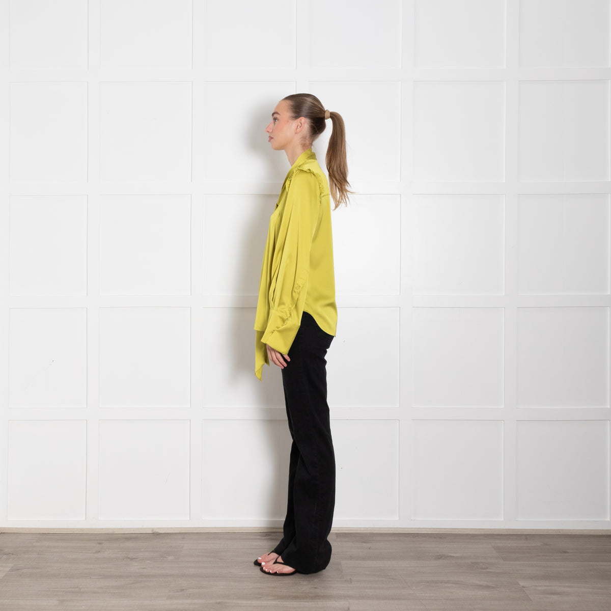 La Double J Lime Green Tie Neck Silk Long Sleeve Blouse