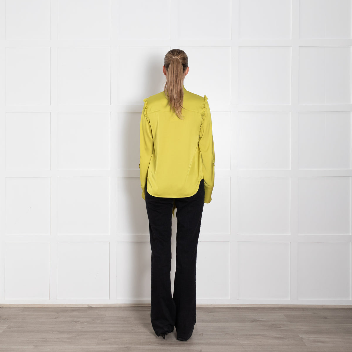 La Double J Lime Green Tie Neck Silk Long Sleeve Blouse