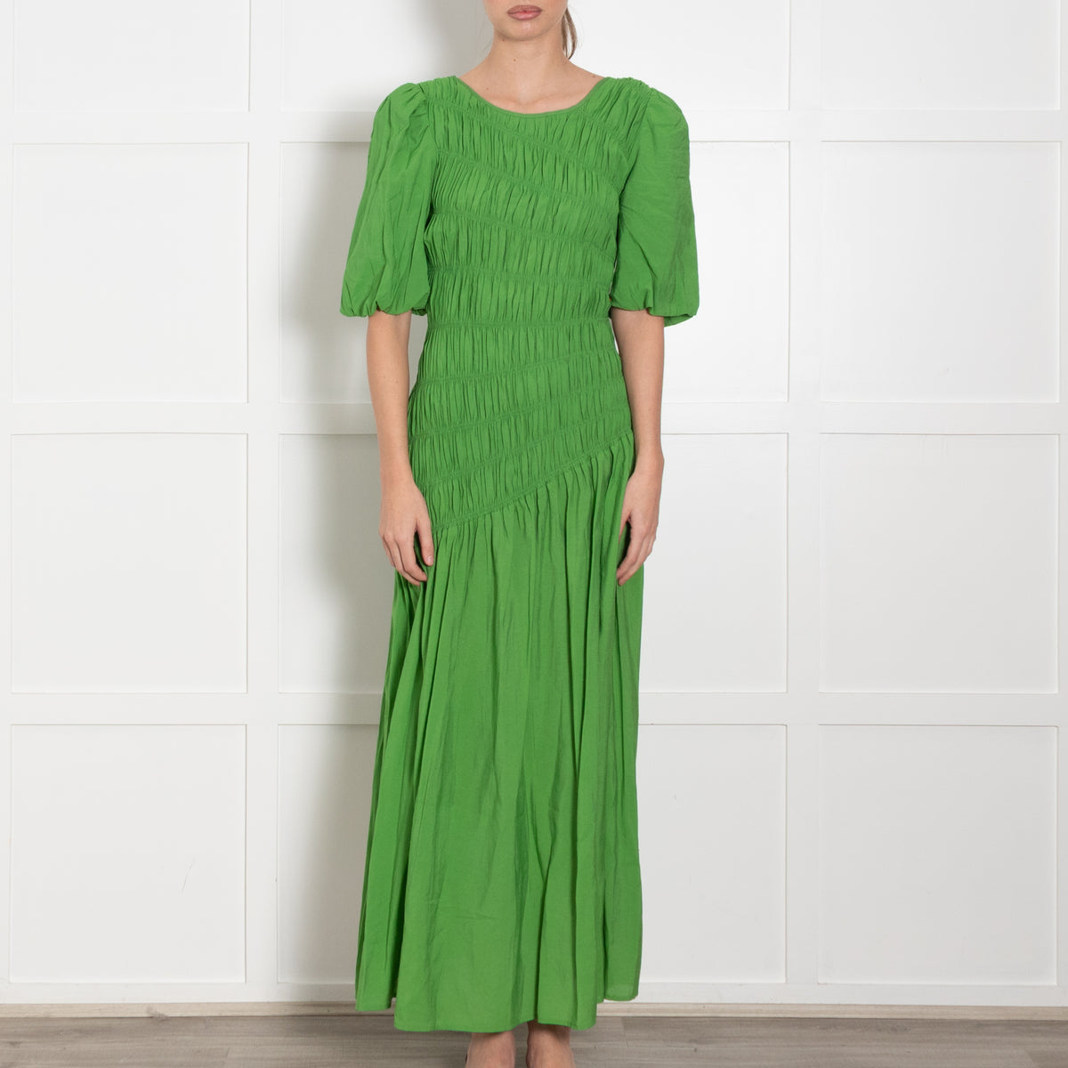 Never Fully Dressed Green Shirred Bodice Maxi Dress