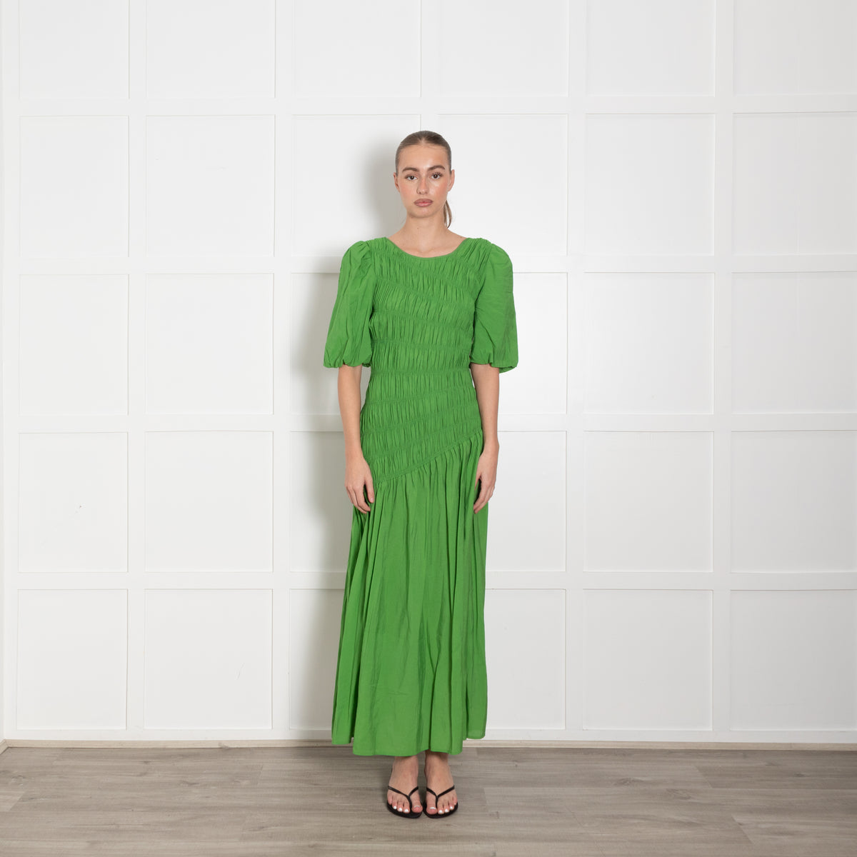 Never Fully Dressed Green Shirred Bodice Maxi Dress