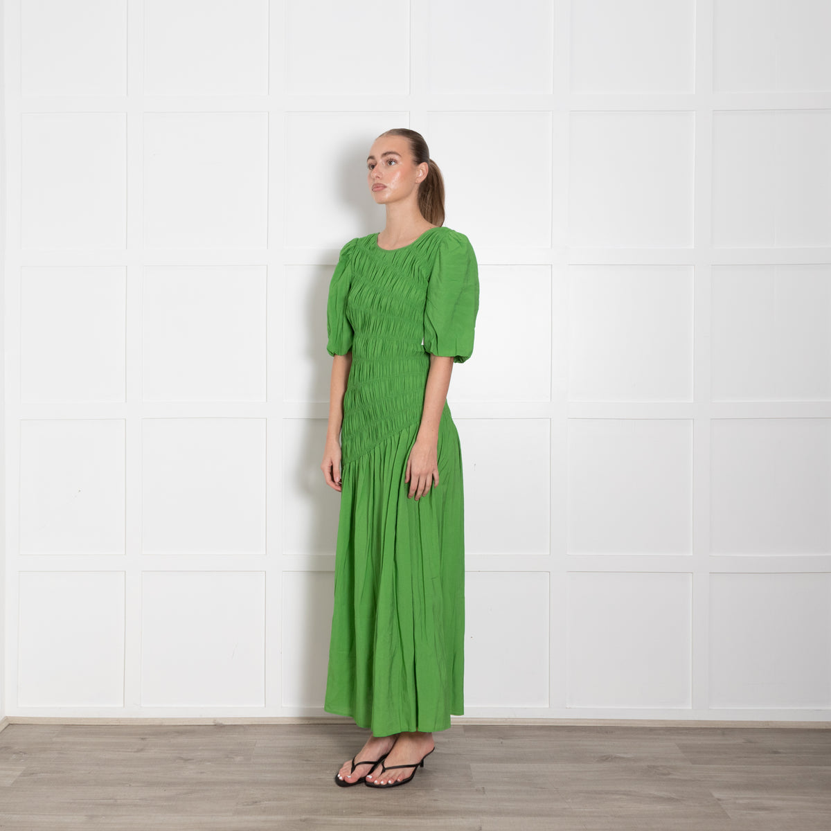 Never Fully Dressed Green Shirred Bodice Maxi Dress