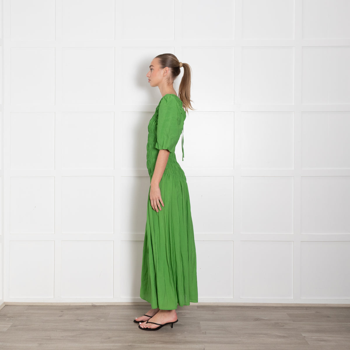 Never Fully Dressed Green Shirred Bodice Maxi Dress
