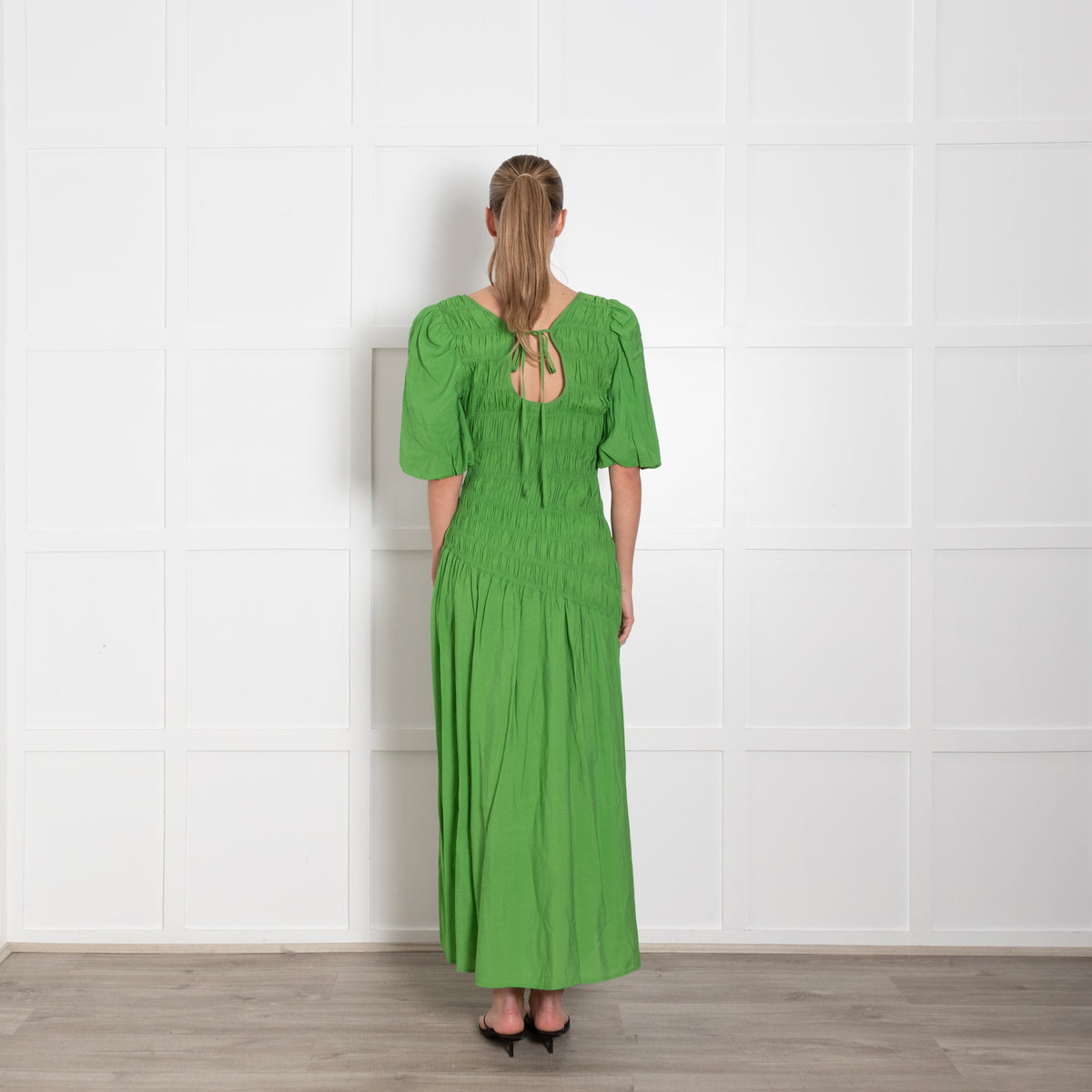 Never Fully Dressed Green Shirred Bodice Maxi Dress