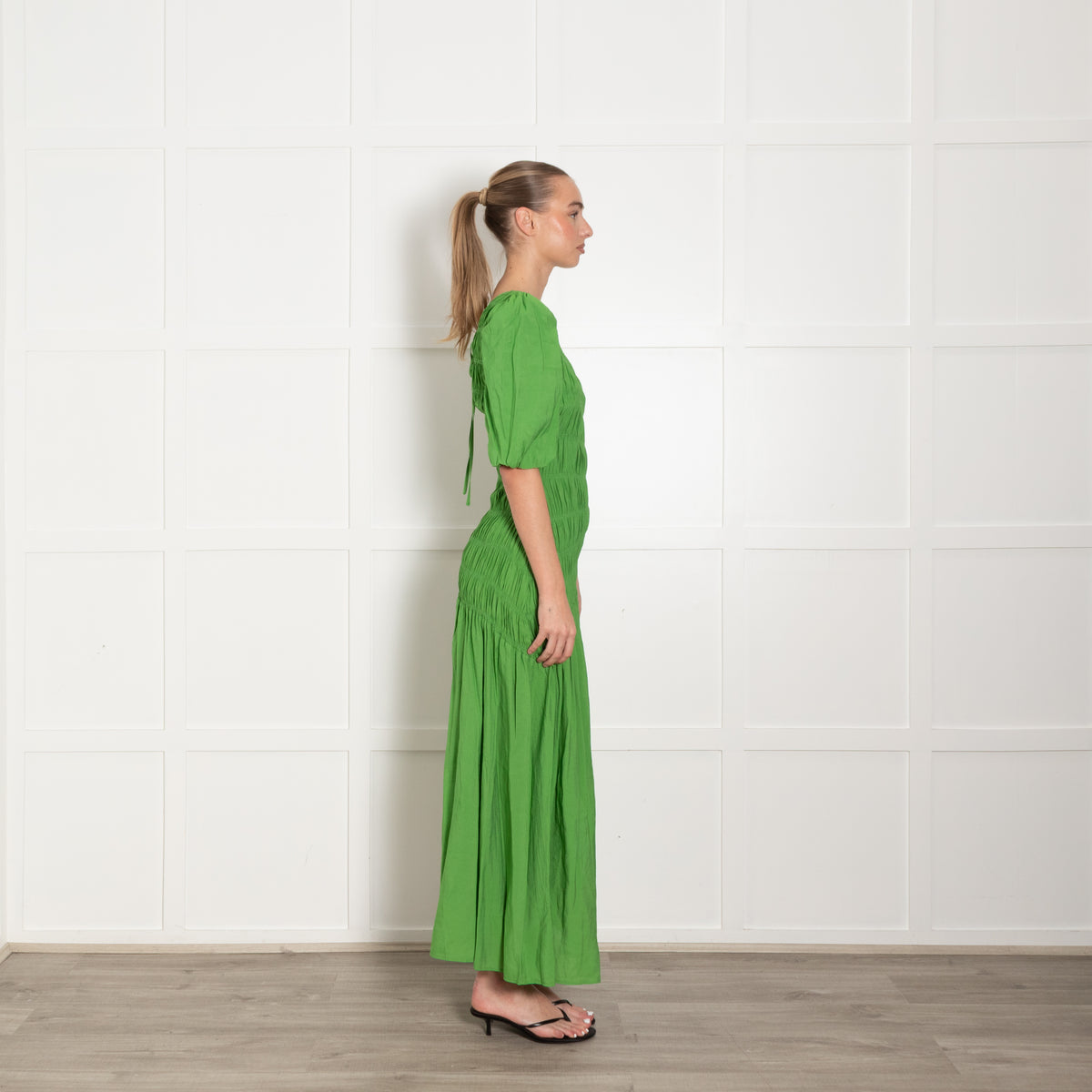 Never Fully Dressed Green Shirred Bodice Maxi Dress