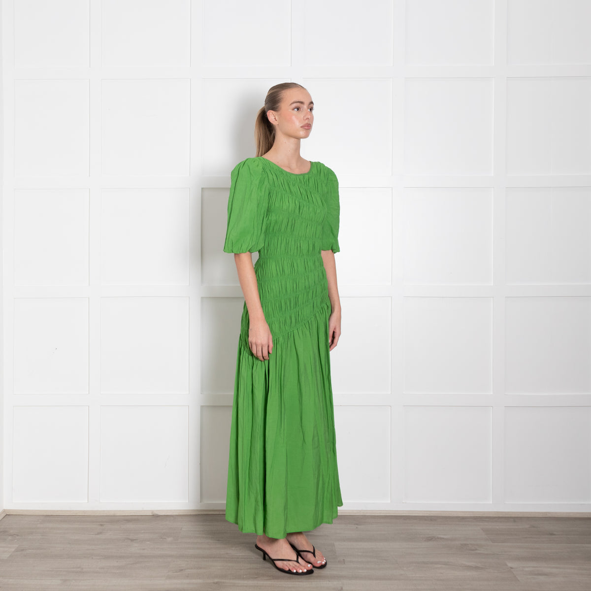 Never Fully Dressed Green Shirred Bodice Maxi Dress