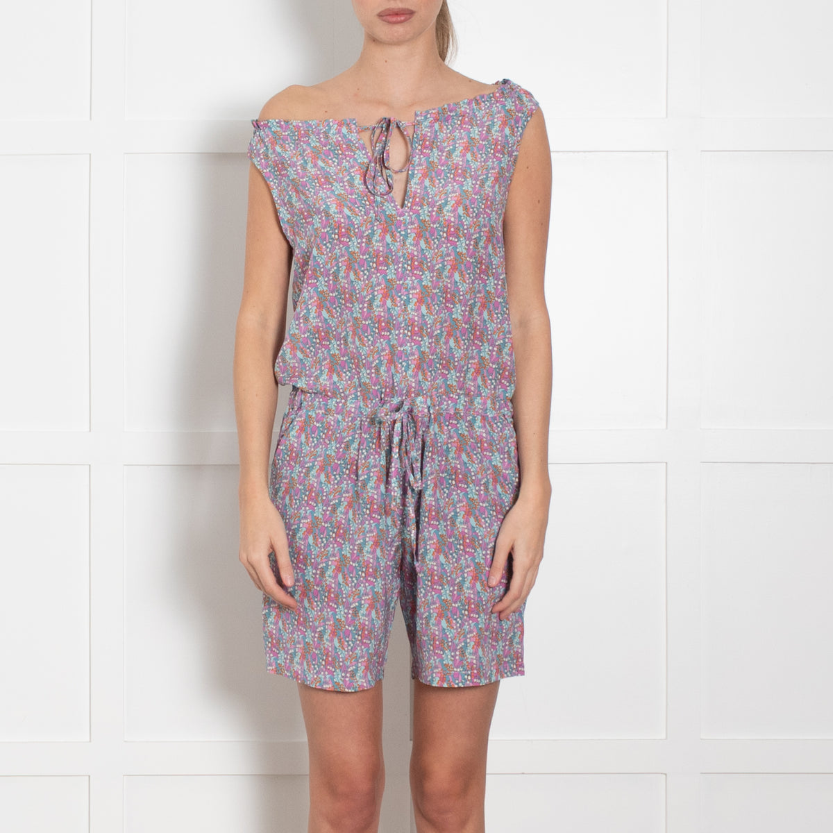 Ridley Blue Lilac Ditzy Floral Silk Sleeveless Playsuit