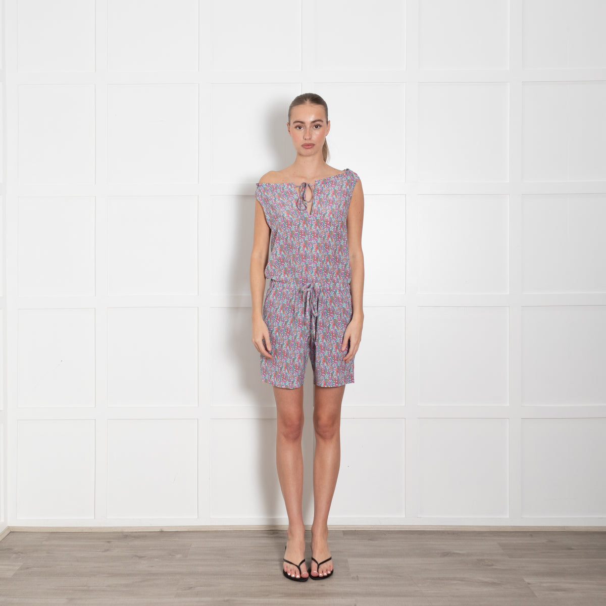 Ridley Blue Lilac Ditzy Floral Silk Sleeveless Playsuit