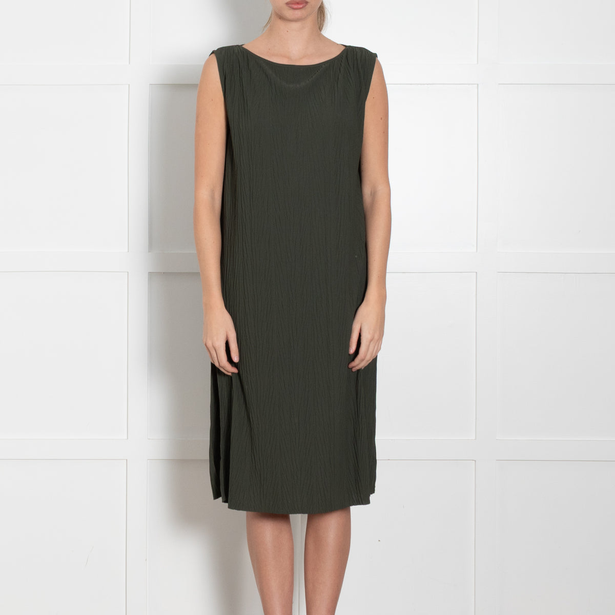 Max Mara Leisure Green Crinkled Sleeveless Dress