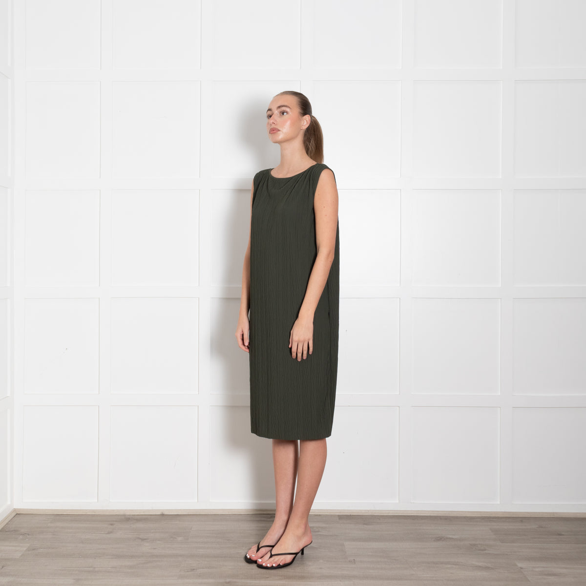 Max Mara Leisure Green Crinkled Sleeveless Dress