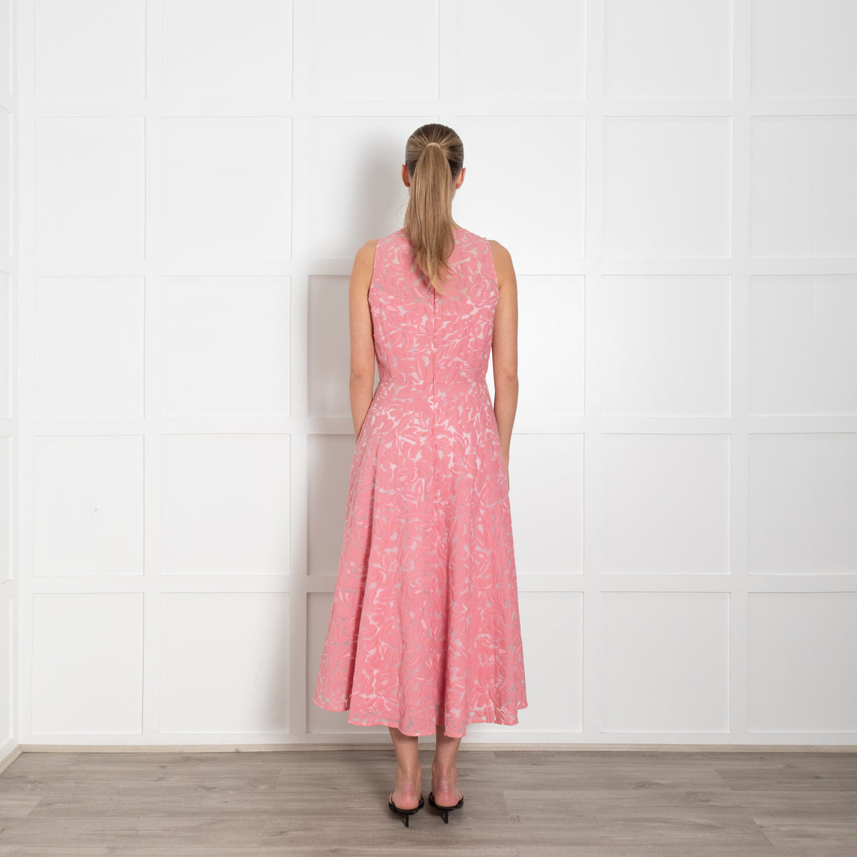 Max Mara Studio Pink Patterned Cotton Mesh Sleeveless A-Line Dress