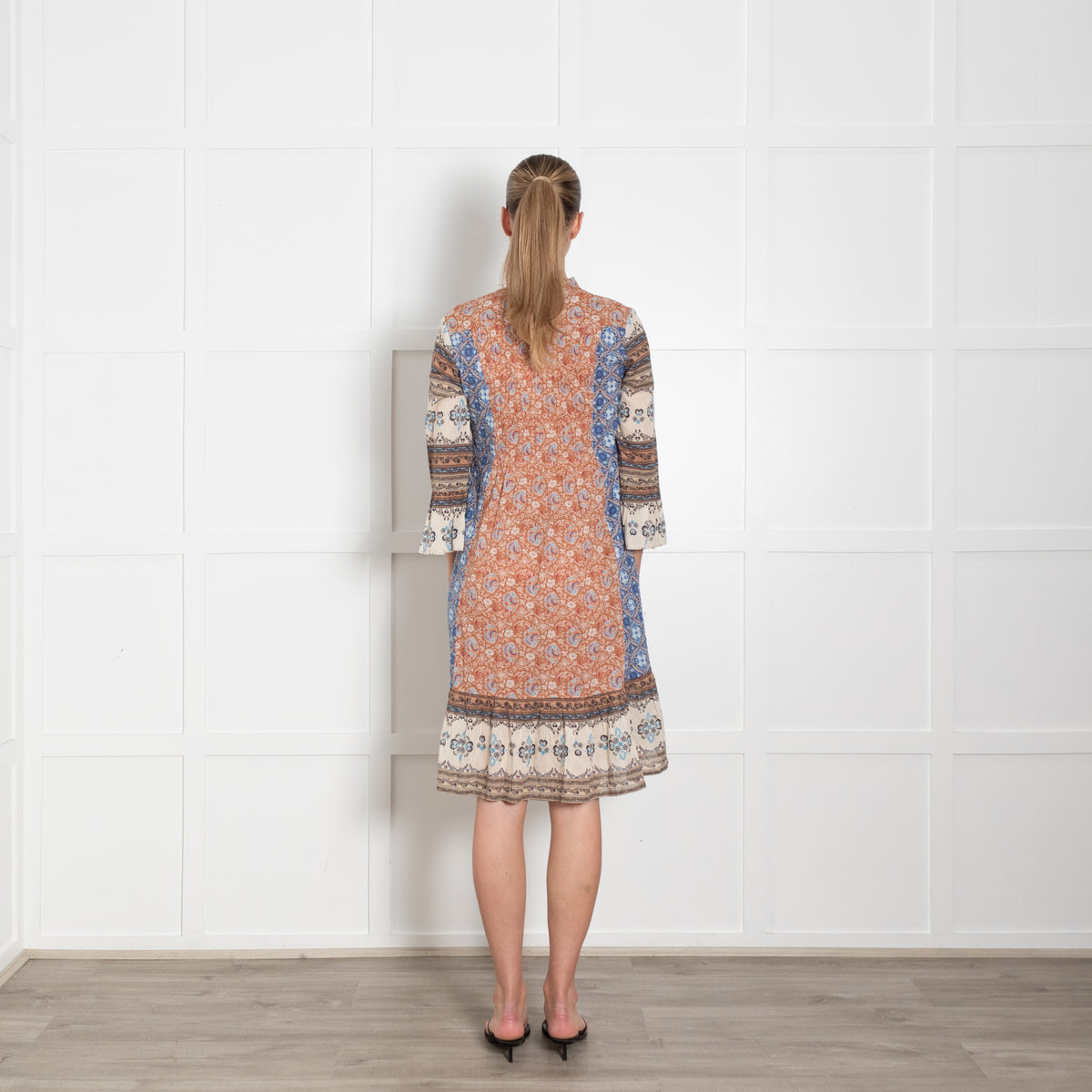Odd Molly Blue Brown Cream Print Cotton Dress