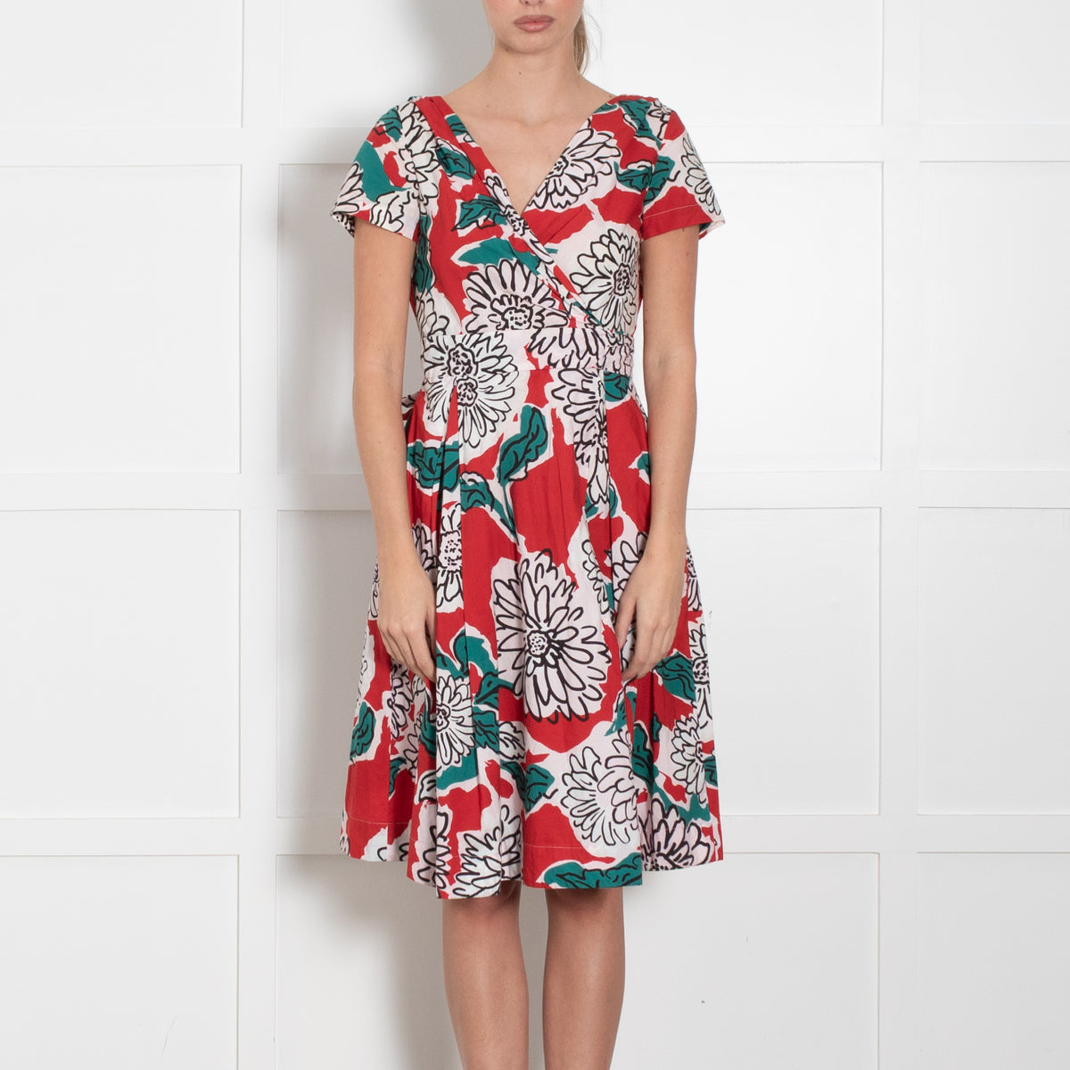 Weekend Max Mara White Red Teal Cotton Wrap Dress